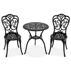 Costway 3-dijelni bistro set od lijevanog aluminija za balkon s rupom za suncobran i naslonima za leđa s motivom leptira