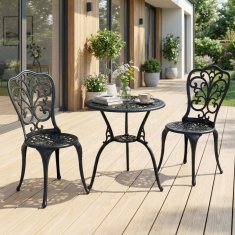 Costway 3-dijelni bistro set od lijevanog aluminija za balkon s rupom za suncobran i naslonima za leđa s motivom leptira