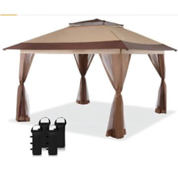 Costway Vodootporni vrtni paviljon 330x330 cm s dvostrukim krovom i 4 bočne stijene, podesive visine