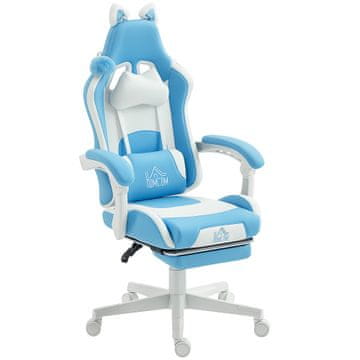 Homestar Gaming stolica s mačjim ušima, naslon za leđa s nagibom, izduživa naslon za noge, morsko plava