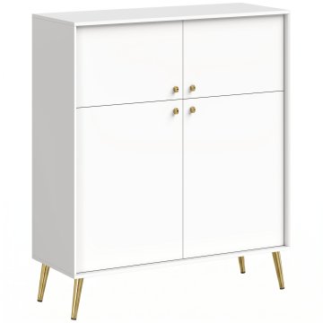 Homestar Komoda 105,4 cm, 4 vrata s mekim zatvaranjem, metalne noge, krem bijela