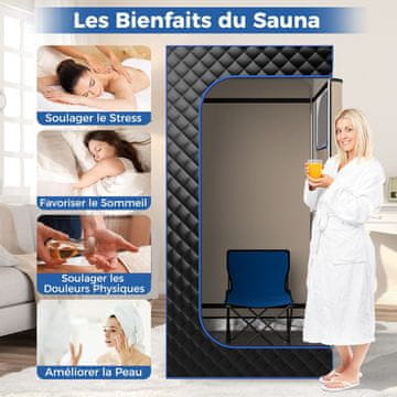 Costway Prijenosna parna sauna 3L s sklopivom stolicom za 1 osobu, 9 razina temperature, timer, crna