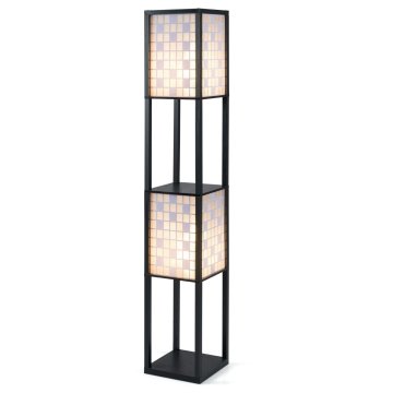 Costway Stojeća lampa s 2 police, 2 abažura, karo uzorak, crna