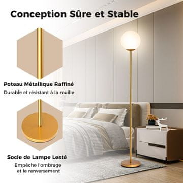 Costway Stolna lampa 165 cm sa staklenim sjenilom i utegnutom zlatnom bazom