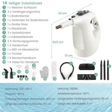 Costway Prijenosni parni čistač 1400W 400 ml sivi