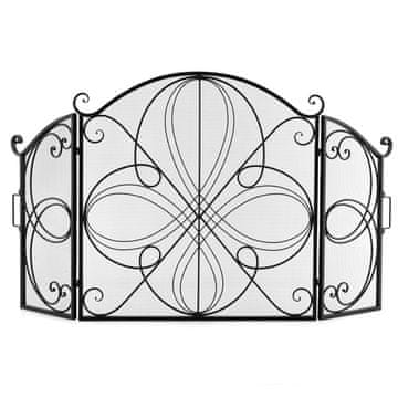 Costway Zaštitna rešetka za kamin 151x82,5 cm crna s cvjetnim uzorkom