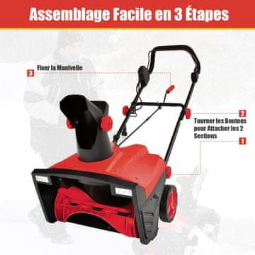 Costway Električna puhalica za snijeg 15A 500mm, domet izbacivanja 9m, crvena