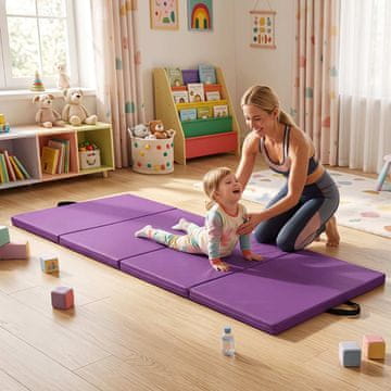 Costway Mekana podloga za sletanje 240x120x5 cm ljubičasta s čičak trakom i 2 ručke za nošenje