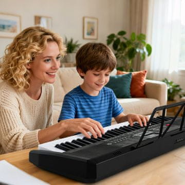 Costway Prijenosni klavijatur s 61 tipkom, 200 ritmova i 200 tonova, 70 demo naljepnica, mikrofon i slušalice, crni
