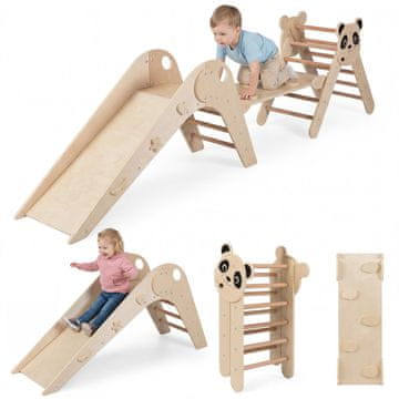 Costway Skup trokutastih sklopivih dječjih igračaka za penjanje s pandama, prirodno drvo Montessori set za penjanje