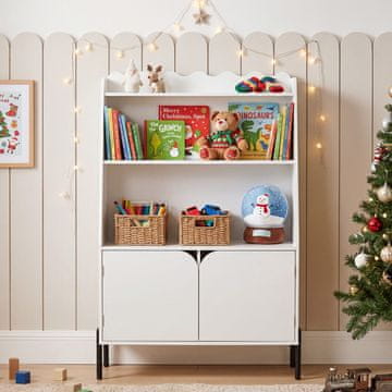 Costway Dječja polica 80x30x121 cm bijela s 3 otvorena pretinca i 2 vrata