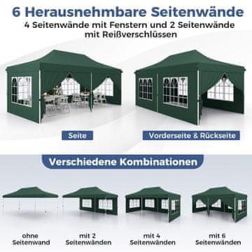 Costway Pop Up šator 3x6m zelen s 6 bočnih zidova i zatvaračima na ulazima