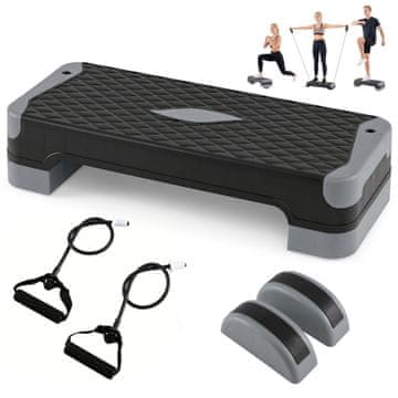 Costway 3-u-1 Aerobna platforma za step s 2 naslagiva podizača i balans trenerima, siva