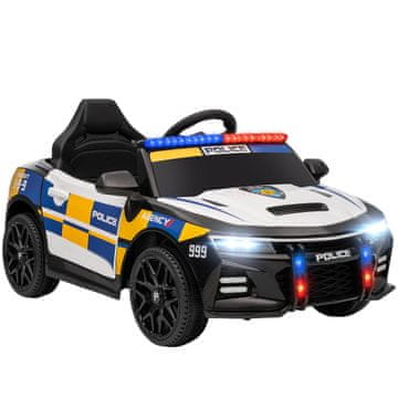 Homestar 12V dječji električni policijski automobil s daljinskim upravljačem, sirenom, upozoravajućim svjetlom, glazbom, trubom, dvostrukim motorima, ovjesom, bijeli