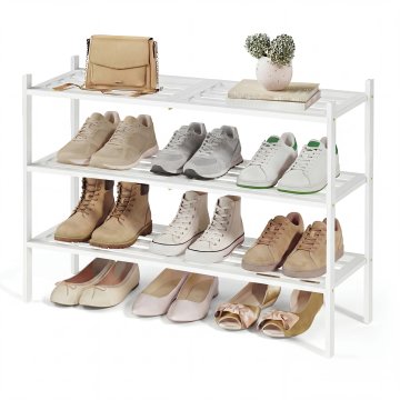 Songmics Stalak za cipele od bambusa s 3 razine 25x70x51.5 cm oblak bijela