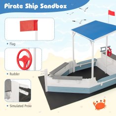 Costway Pješčanik u obliku piratskog broda s tendom, zastavom, kormilom, klupama i sjedalicama, bijeli