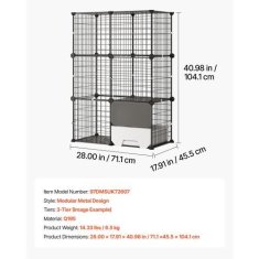 VEVOR Kavez za mačke s 3 kata 71.1x45.5x104.1 cm Crni