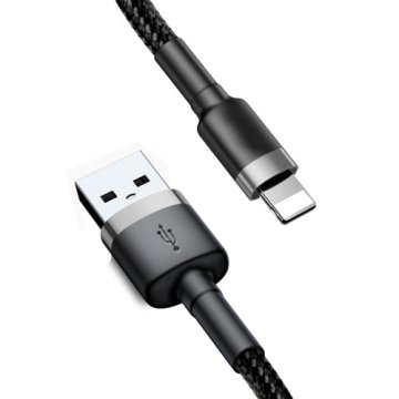 Northix Baseus Kevlar USB kabel s Lightning 2A, 1 m - sivo/crni