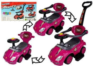 slomart LEAN CARS 3u1 Dječji autić na guranje s ručkom i pretincem - Rozi