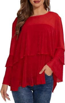 Nikcorp Ženska elegantna bluza sa šljokicama za zabavu, sjajna crvena tunika za Novu godinu, rođendan i večernji izlazak, mekana tkanina, prilagođen kroj, kombinira se s hlačama i suknjama, veličina XL