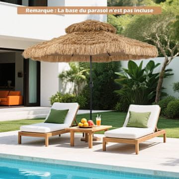 Costway Vrtni stol s dvostrukim slamnatim tiki suncobranom 118" prirodni
