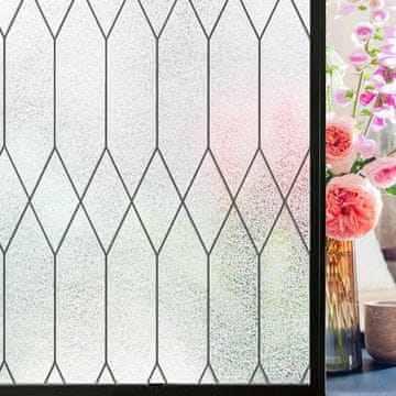 Nikcorp Samoljepljiva matirana prozorska folija za privatnost s uzorkom marokanskih linija 60x200 cm zaštita od UV zračenja 96% za staklo, prozore, staklena vrata, pregradne zidove dom i ured