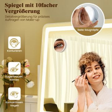 Costway Makeup ogledalo 80x55 cm 10X povećalo dodirna kontrola 3 boje osvjetljenja bijelo
