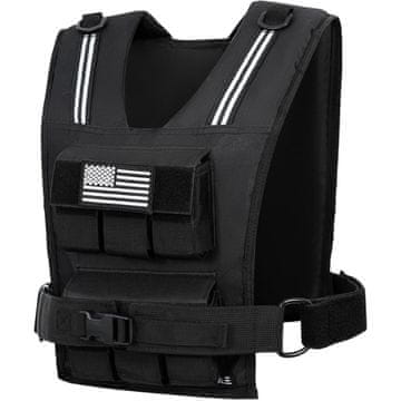Nikcorp Utezni prsluk za trening 14,3 kg crni podesivi 90-140 cm unisex s uklonjivim utezima od lijevanog željeza, izdržljivi najlon 1200D, podstavljeni naramenici, ojačani šavovi, reflektirajuće trake