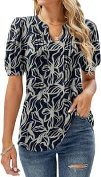 Nikcorp Ženska bluza tunika s cvjetnim uzorkom, crno-bijela, V-izrez, kratki bufasti rukavi, opušten kroj, casual stil, 60% poliester 35% viskoza 5% elastan, za ljeto proljeće jesen, veličina 44-46