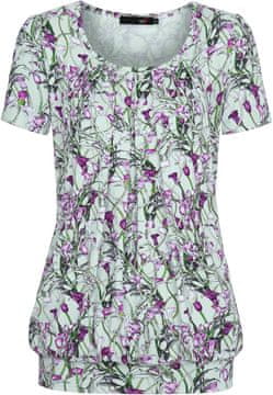 Nikcorp Ženska plisirana tunika bluza ljubičasto-bijela s cvjetnim uzorkom, kratki rukav, od viskoze, relaxed fit, okrugli izrez, plisirani detalji na prednjoj strani, za sve godišnje doba, veličina M