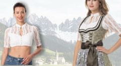 Nikcorp Elegantna ženska bluza Dirndl od čipke bijela tradicionalna za bavarsku nošnju i Oktoberfest, elastična čipka, cvjetni uzorci, zatvaranje na gumbe, prozračna tkanina, veličina 38 EU