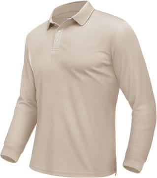 Nikcorp Muška polo majica dugih rukava, brzosušeća i prozračna, od poliestera s elastičnim stretch materijalom, letvica s 3 gumba, elastične manšete, bočni prorezi, za golf, tenis i pješačenje, bež, XXL