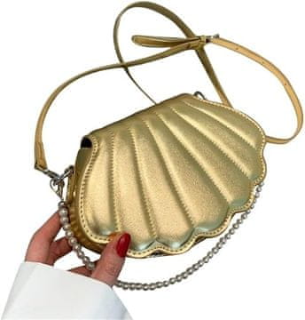 Nikcorp Ženska torba preko ramena u obliku školjke s biserima sintetička PU koža zlatna elegantna listonoša casual glamour boho 21x14x6 cm za mobitel, ključeve i kozmetiku poklon za rođendan