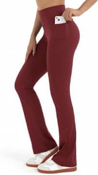 Nikcorp Ženske sportske bootcut tajice s visokim strukom i 2 bočna džepa, bordo, veličina L, za fitness, jogu i pilates, elastične, prozračne, neprozirne, duljina nogavice 82–85 cm (Tall)