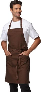 Nikcorp Kuharska pregača za ugostiteljstvo vodootporna smeđa s podesivim vezom i bočnim trakama i 2 prednja džepa 80 x 84 cm 65% poliester 35% pamuk unisex za kuhinju roštilj vrt i radionicu