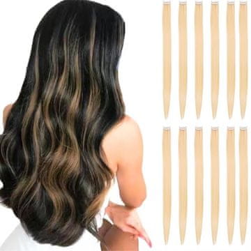 Nikcorp Clip In umjetna kosa set 12 pramenova plava 55 cm, nijansa 613, ravna sintetička vlakna s metalnim kopčicama za brzu promjenu frizure, za Halloween i zabave, mogućnost skraćivanja
