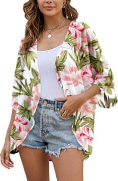 Nikcorp Ženski kimono za plažu od prozračnog šifona lagani prozirni ogrtač 3/4 rukav kroj zvono boho casual za kupaći kostim i urbane kombinacije brzo se suši veličina M bijela zelena ružičasta
