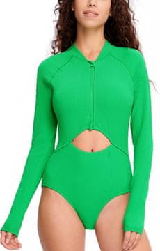Nikcorp Ženski jednodijelni kupaći kostim surf suit s modernim izrezom na struku, sportski, poliester rebraste strukture, izvadive košarice, srednji kroj, elastičan i prozračan, duboka zelena, veličina L
