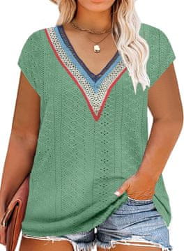 Nikcorp Ženska majica oversize s V-izrezom zelena 2XL – pletena bluza soft-touch, elastična, ne gužva se, lagana, kratki rukav hat sleeve, opušteni kroj, casual stil za sve sezone, za posao i vikend