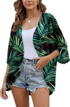 Nikcorp Ženski kimono za plažu od šifona prozračni prekrivač zeleni s cvjetnim motivima rukav 3/4 bell sleeve veličina L lagan brzosušeći za plažu ured putovanja i svakodnevno nošenje