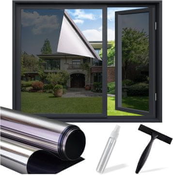 Nikcorp Samoljepljiva ogledalna folija 90 x 300 cm za privatnost danju i UV zaštitu 97% bez ljepila, uklonjiva bez ostataka, za kuće i stanove, unutarnja i vanjska primjena, smanjuje zagrijavanje prostora
