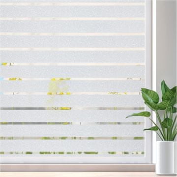 Nikcorp Samoljepljiva matirana folija za prozore u prugama za privatnost, bijela 90 x 200 cm, pruge 2,4 cm i prozirne linije 0,6 cm, bez bušenja i ljepila, UV zaštita, otporna na vlagu, za kupaonicu