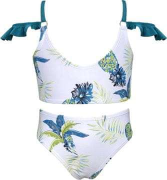 Nikcorp Dječji dvodijelni kupaći kostim bikini bijeli 10-12 godina s podesivim naramenicama i volanima, lagani brzosušeći materijal za bazen, plažu i ljetna putovanja, za djevojčice 6-14 godina