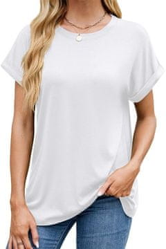 Nikcorp Ženska majica kratki rukav T-shirt opušteni loose fit kroj, okrugli izrez crew neck, 65% viskoza 30% poliester 5% elastan, lagana prozračna i mekana, za ljeto, bijela, veličina M