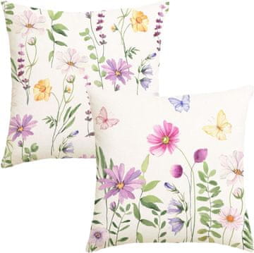 Nikcorp Set 2 dekorativne navlake za jastuke s cvjetnim uzorkom 45x45 cm, poliester, skriveni patentni zatvarač, može se prati u perilici, bež zelena ljubičasta, bez jastuka, za dnevni boravak