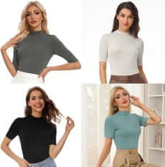 Nikcorp Ženska majica Golf s polu-rolkom, bijela, veličina L, elegantna, udobna, elastična, slim fit kroj, prozračan materijal visoke elastičnosti, kratki rukav, za svakodnevno nošenje, bazni sloj