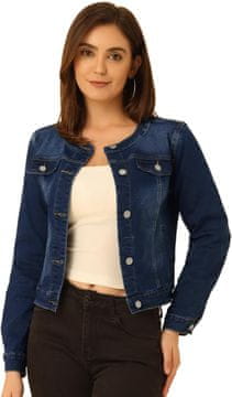 Nikcorp Ženska Jeans Jakna Traper na Gumbe s Okruglim Izrezom bez Ovratnika Dugi Rukav Casual Elegantna Plava Univerzalna za Posao i Vikend Kombinira se s Haljinama i Hlačama Perilica Hladnom Vodom XL