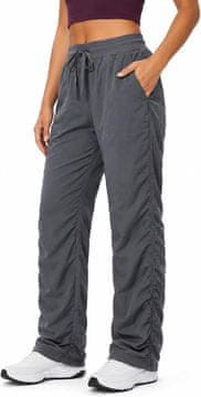 Nikcorp Ženske sportske hlače za jogging duge široke tamnosive XL brzosušeće, za visoke žene od 177 cm, 90% najlon 10% elastan, 2 bočna džepa, podesivi pojas na vezicu i donji rub nogavica