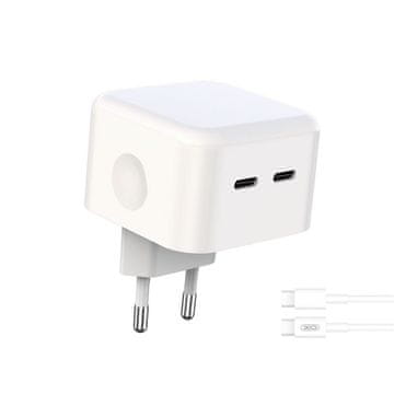 XO L102 PD 35W 2x USB-C bijeli punjač + USB-C - USB-C kabel (muški)