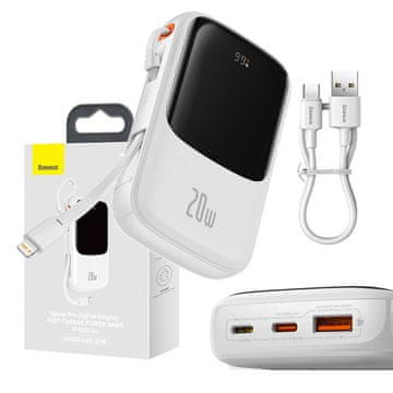 BASEUS Qpow Pro Powerbank 10000mAh 20W s iPhone Lightning kabelom + USB C kabelom PPQD020002